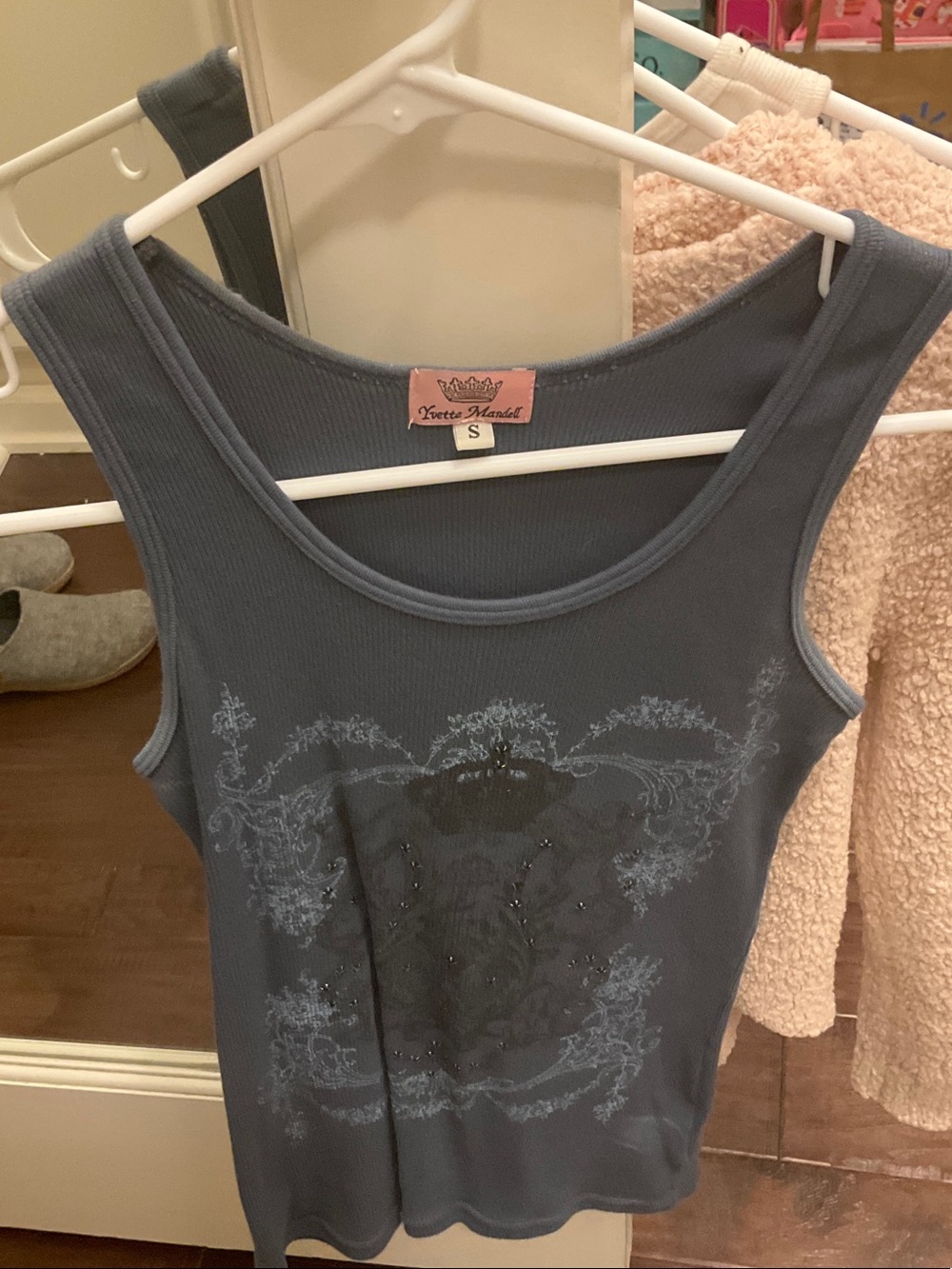 Yvette Mandel Ribbed Tank Top with Embellished Print